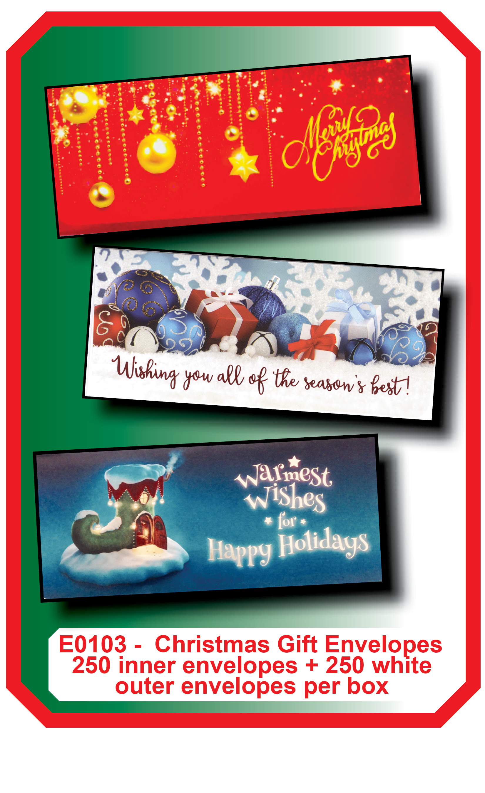 CHRISTMAS-HOLIDAY-MONEY-GIFT-ENVELOPES**<B>Order By: Box 0f 250 envelopes